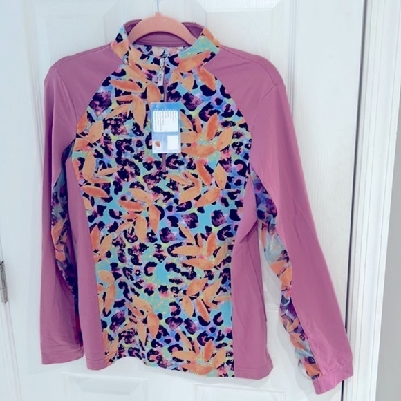 EIS NWT Athletic LS Paneled Tropical Violet Floral COOL Sun Shirt UPF50+ L/XL/2X - Picture 1 of 13